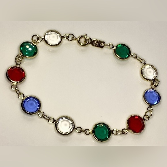 Swarovski Swan Gold Tone Bezel Set Multicolor Crystal Bracelet - Picture 3 of 7